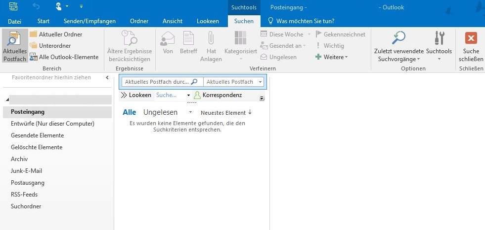 Outlook Suche funktioniert nicht